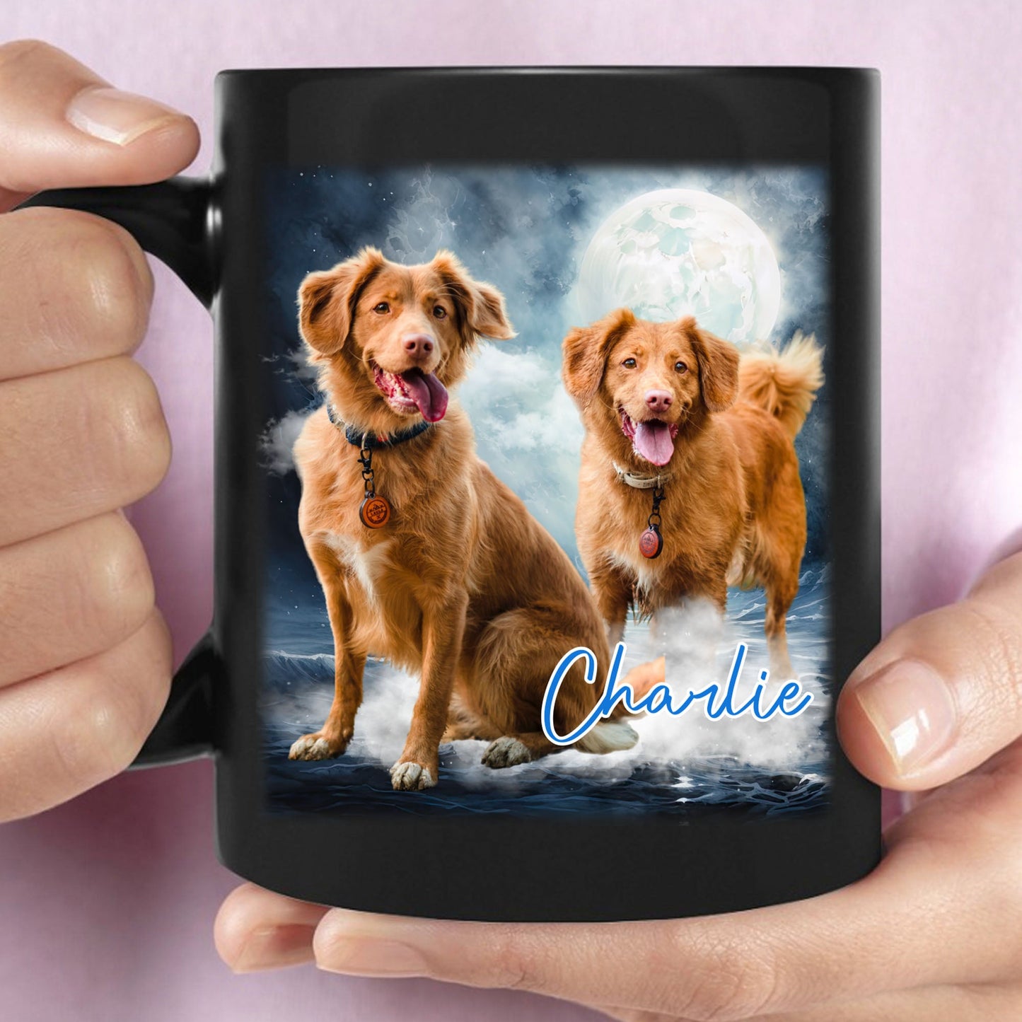 Personalized Pet Portrait Memorial Mug | Retro Moon Design | Custom Photo | Dog & Cat Gift