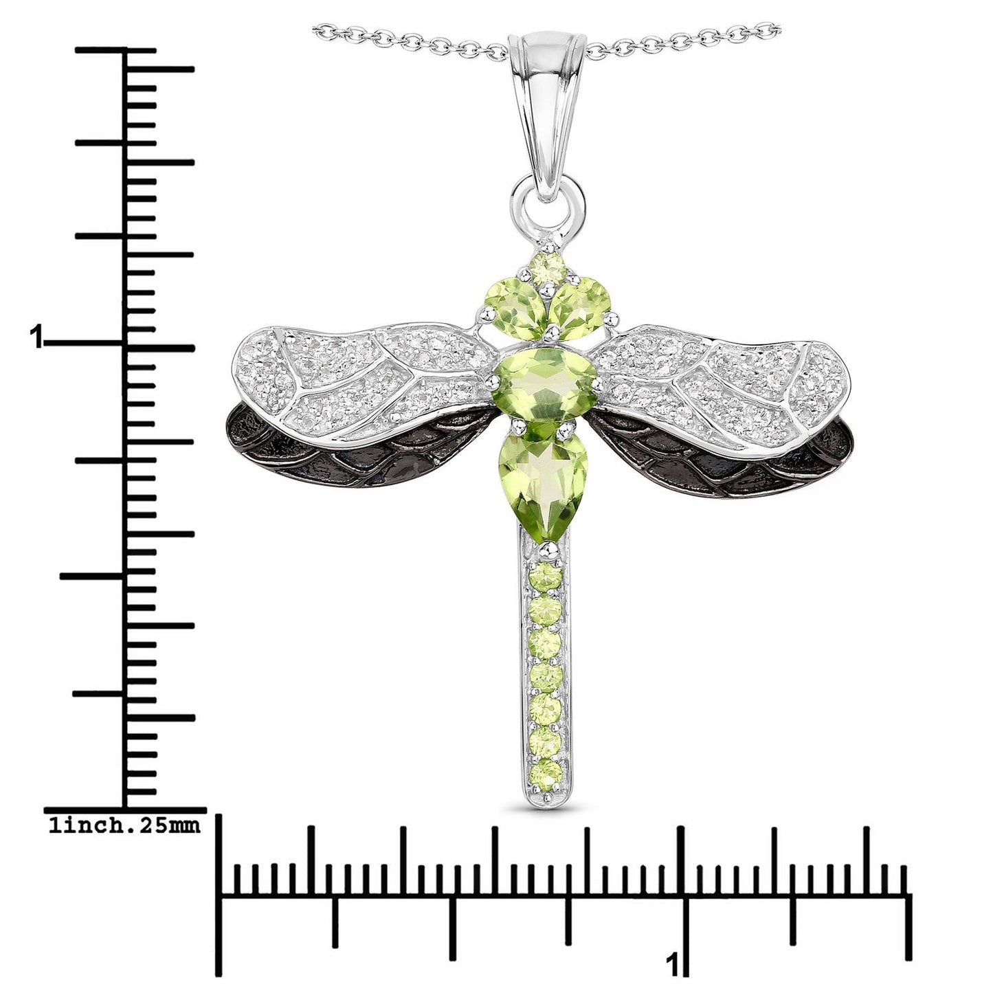 Genuine Peridot & White Topaz Dragonfly Pendant in .925 Sterling Silver — 1.98 ctw