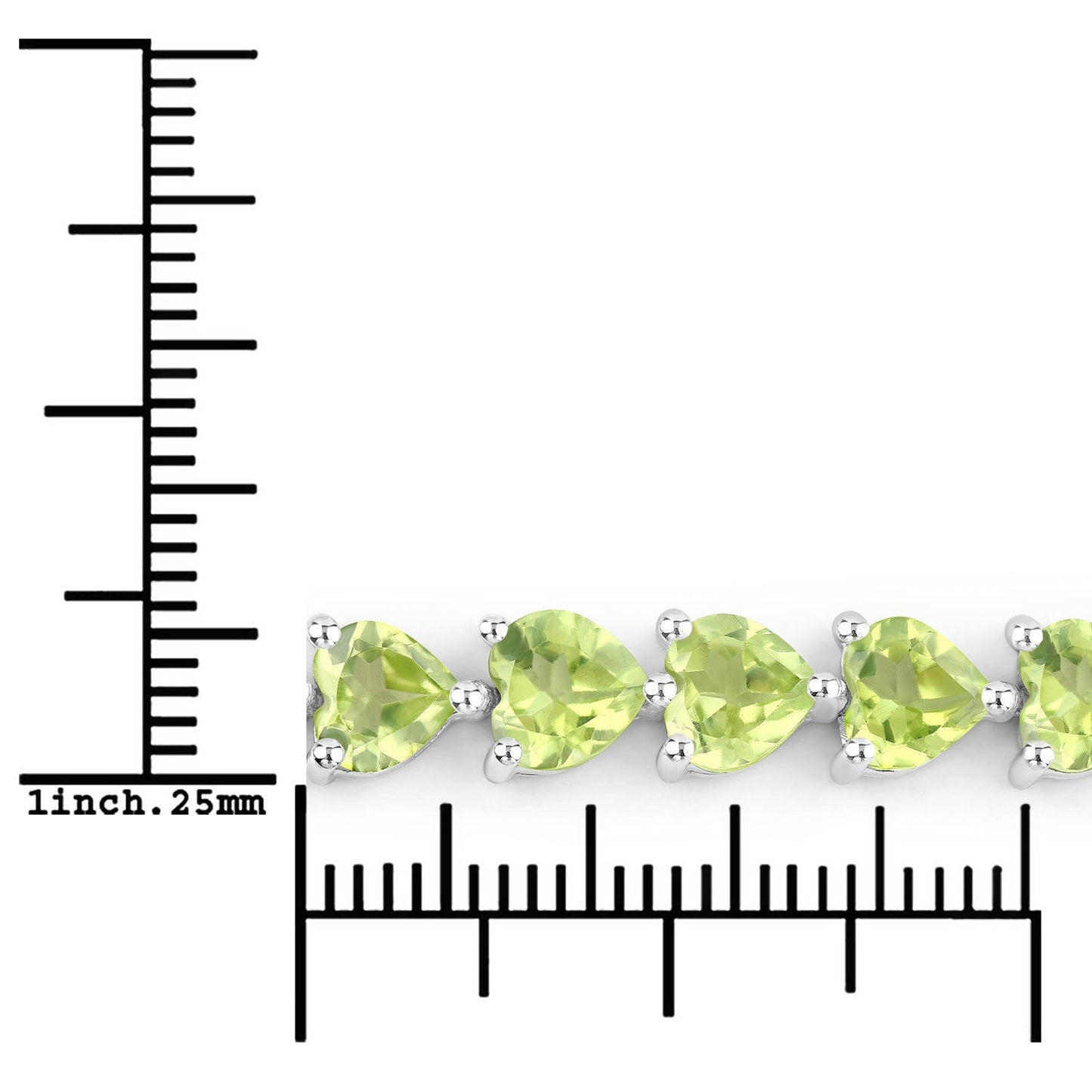 Genuine Peridot Heart Tennis Bracelet in .925 Sterling Silver — 13.64 ctw