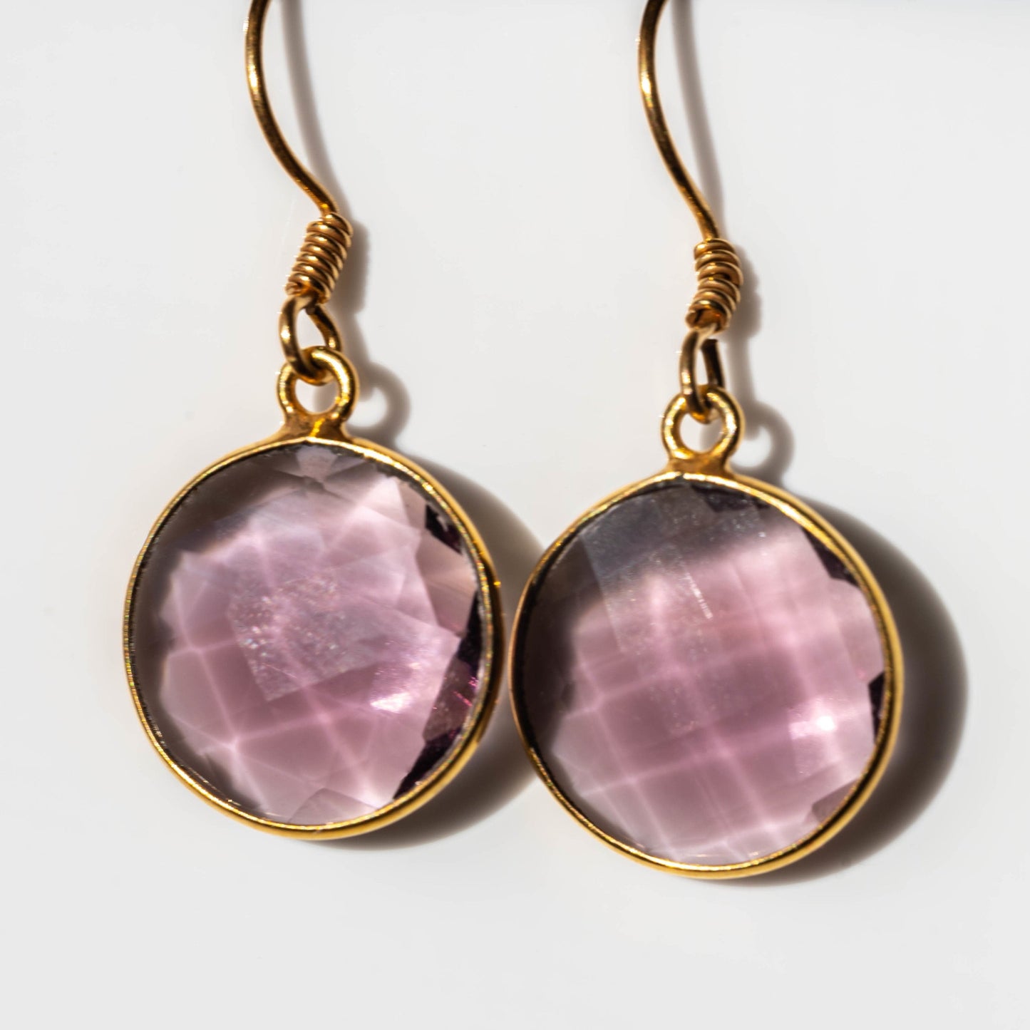 Bianca Amethyst Drop Earrings | Gold Bezel Gemstone Dangles