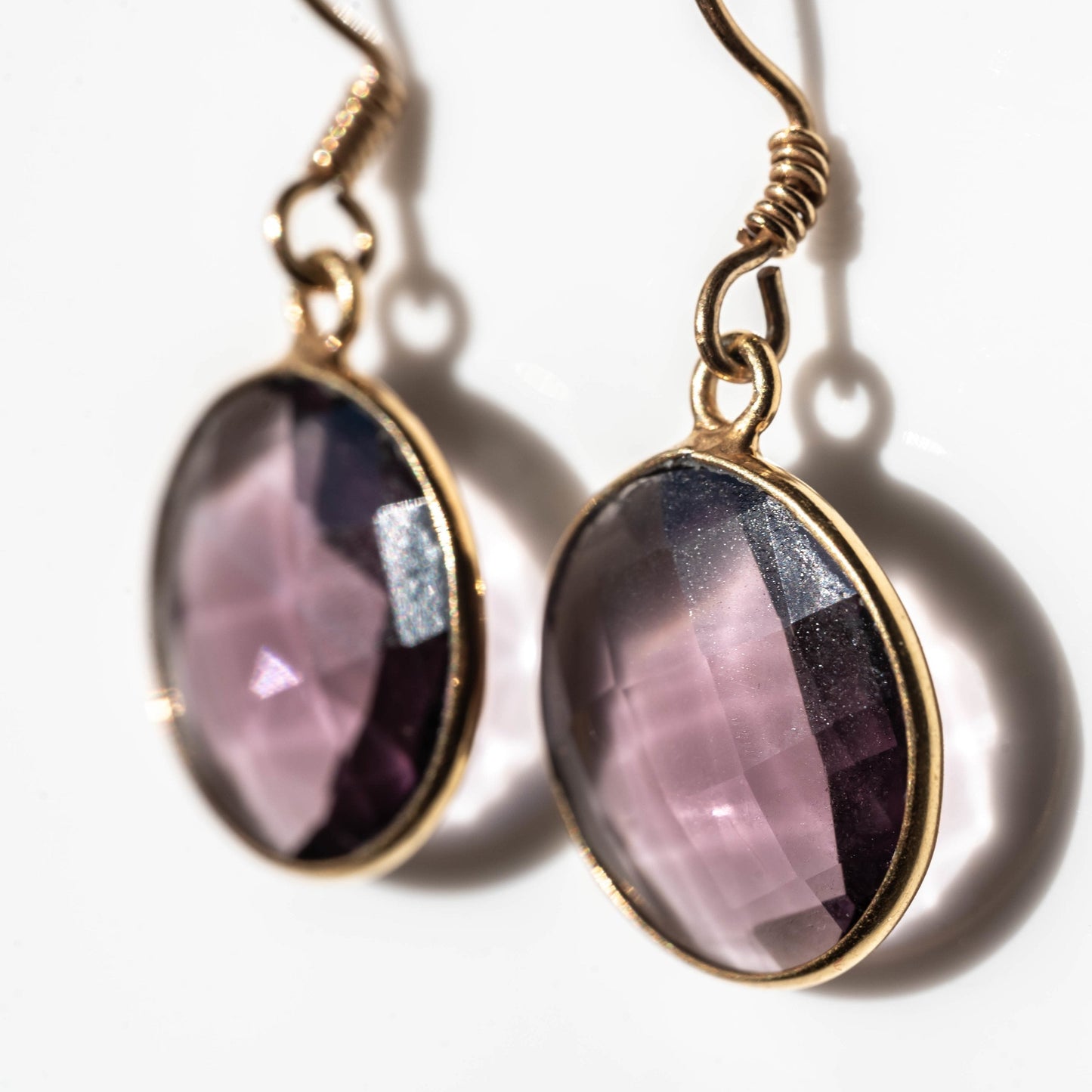 Bianca Amethyst Drop Earrings | Gold Bezel Gemstone Dangles