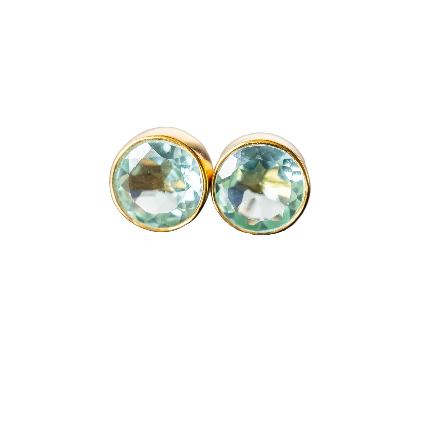 Aquamarine 8mm Round Stud Earrings Classic Sterling Silver