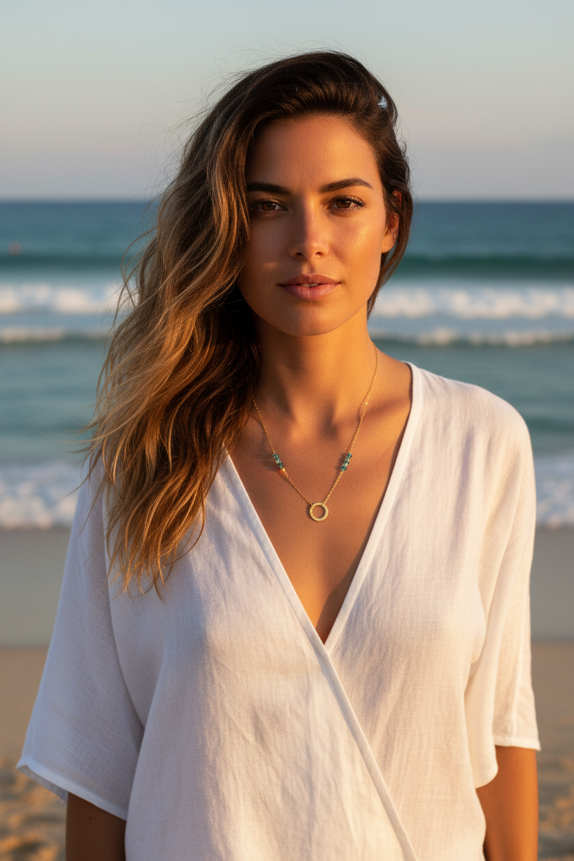 Aquamarine Solara Necklace - Beach Model