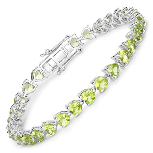 Genuine Peridot Heart Tennis Bracelet in .925 Sterling Silver — 13.64 ctw
