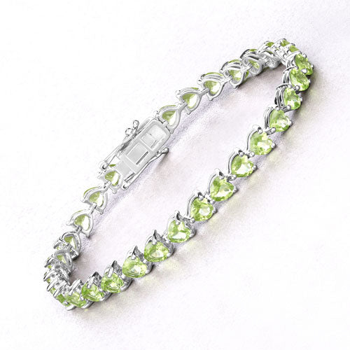 Genuine Peridot Heart Tennis Bracelet in .925 Sterling Silver — 13.64 ctw
