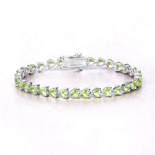 Genuine Peridot Heart Tennis Bracelet in .925 Sterling Silver — 13.64 ctw