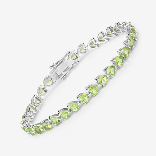 Genuine Peridot Heart Tennis Bracelet in .925 Sterling Silver — 13.64 ctw
