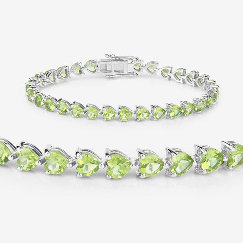 Genuine Peridot Heart Tennis Bracelet in .925 Sterling Silver — 13.64 ctw