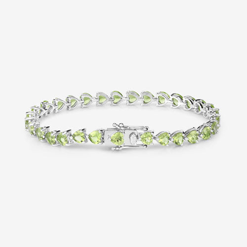 Genuine Peridot Heart Tennis Bracelet in .925 Sterling Silver — 13.64 ctw