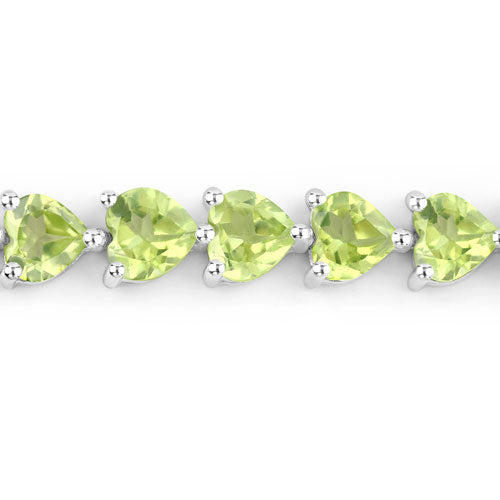 Genuine Peridot Heart Tennis Bracelet in .925 Sterling Silver — 13.64 ctw