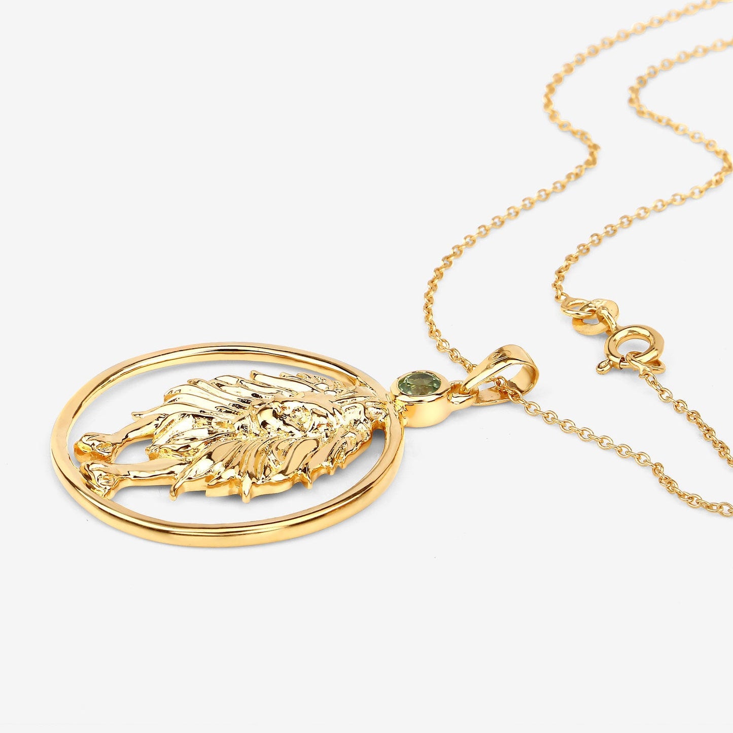 Genuine Peridot Leo Zodiac Pendant in 14K Gold Plated Sterling Silver — 0.24 ctw