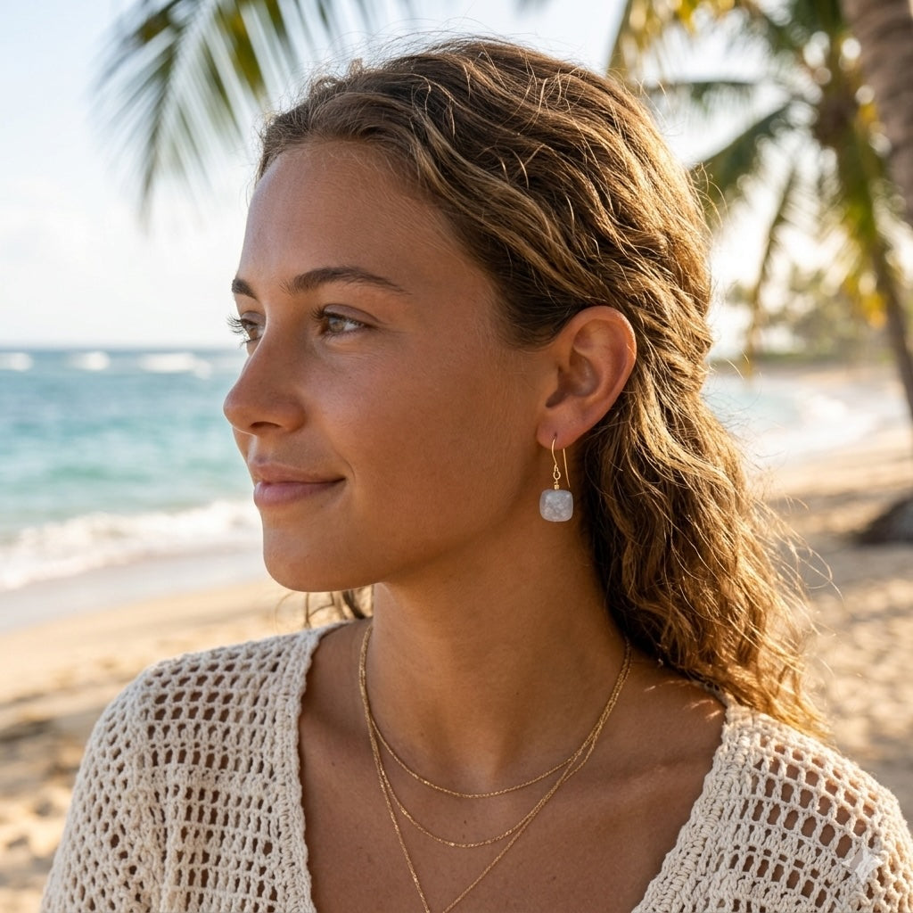 Foundations Earrings | Light Blue Chalcedony Cube Beads in 14k Gold Fill