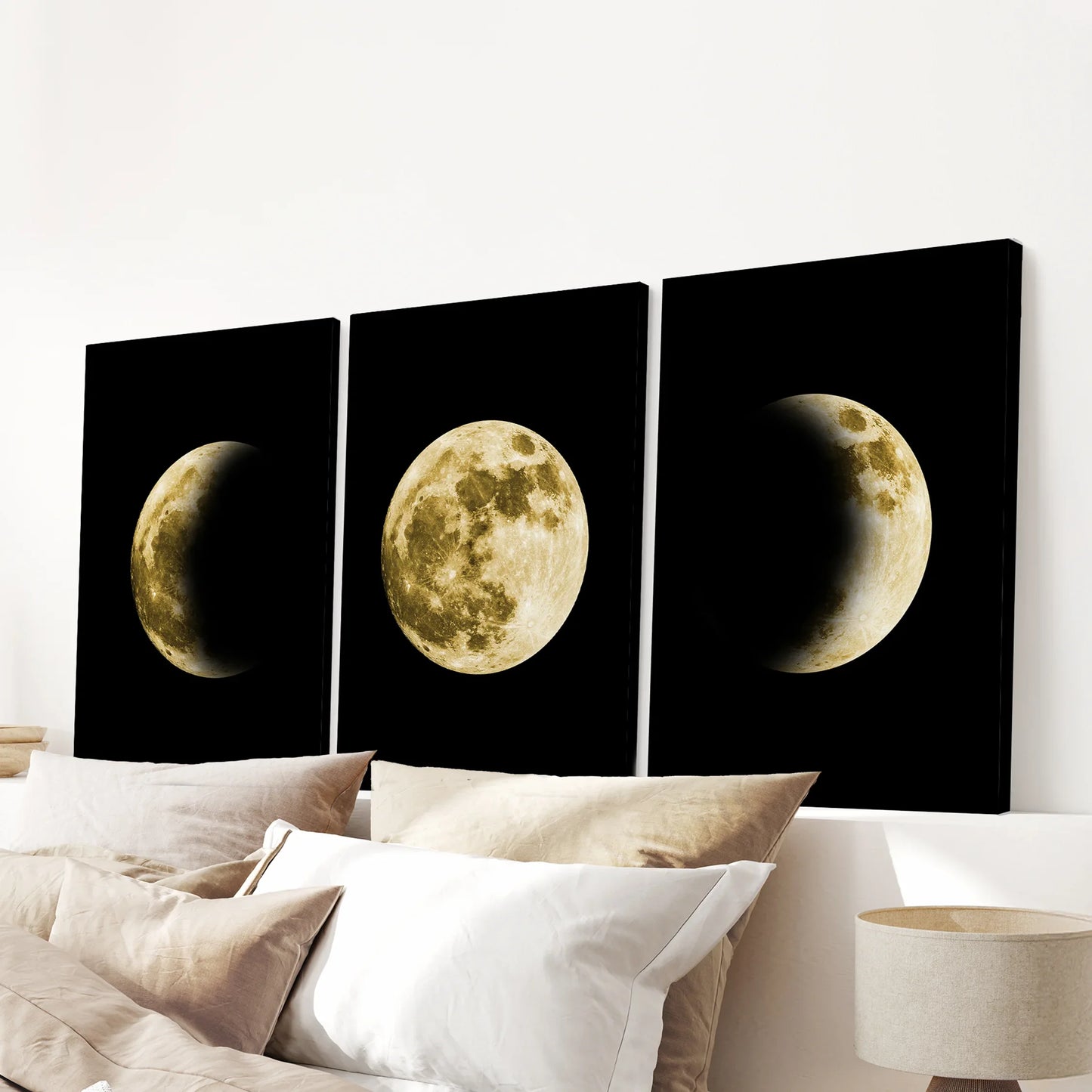Celestial Moon Wall Art Set of 3 | Gold Moon Phases & Night Sky Prints