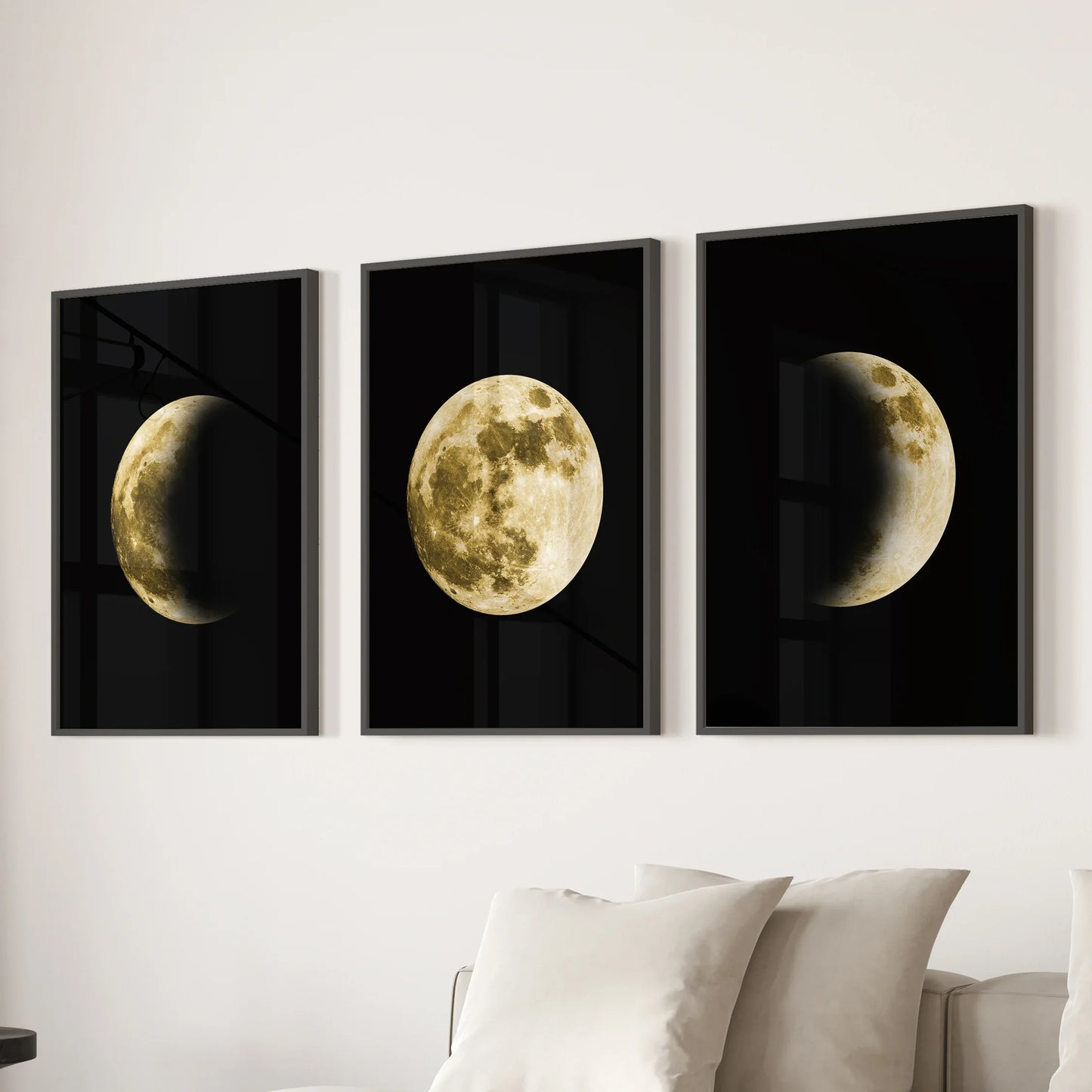 Celestial Moon Wall Art Set of 3 | Gold Moon Phases & Night Sky Prints