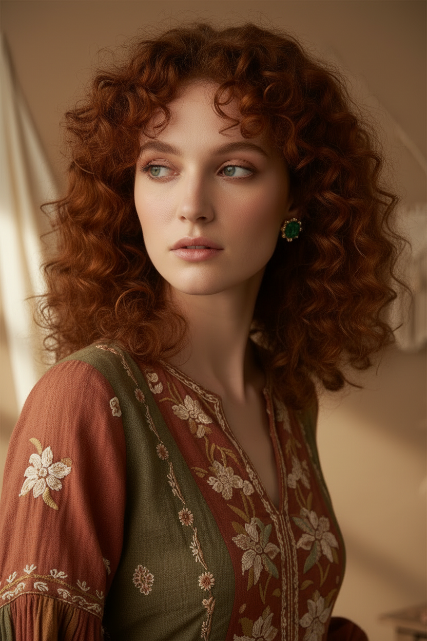 Close-Up Portrait with Emerald Double Stud Earrings