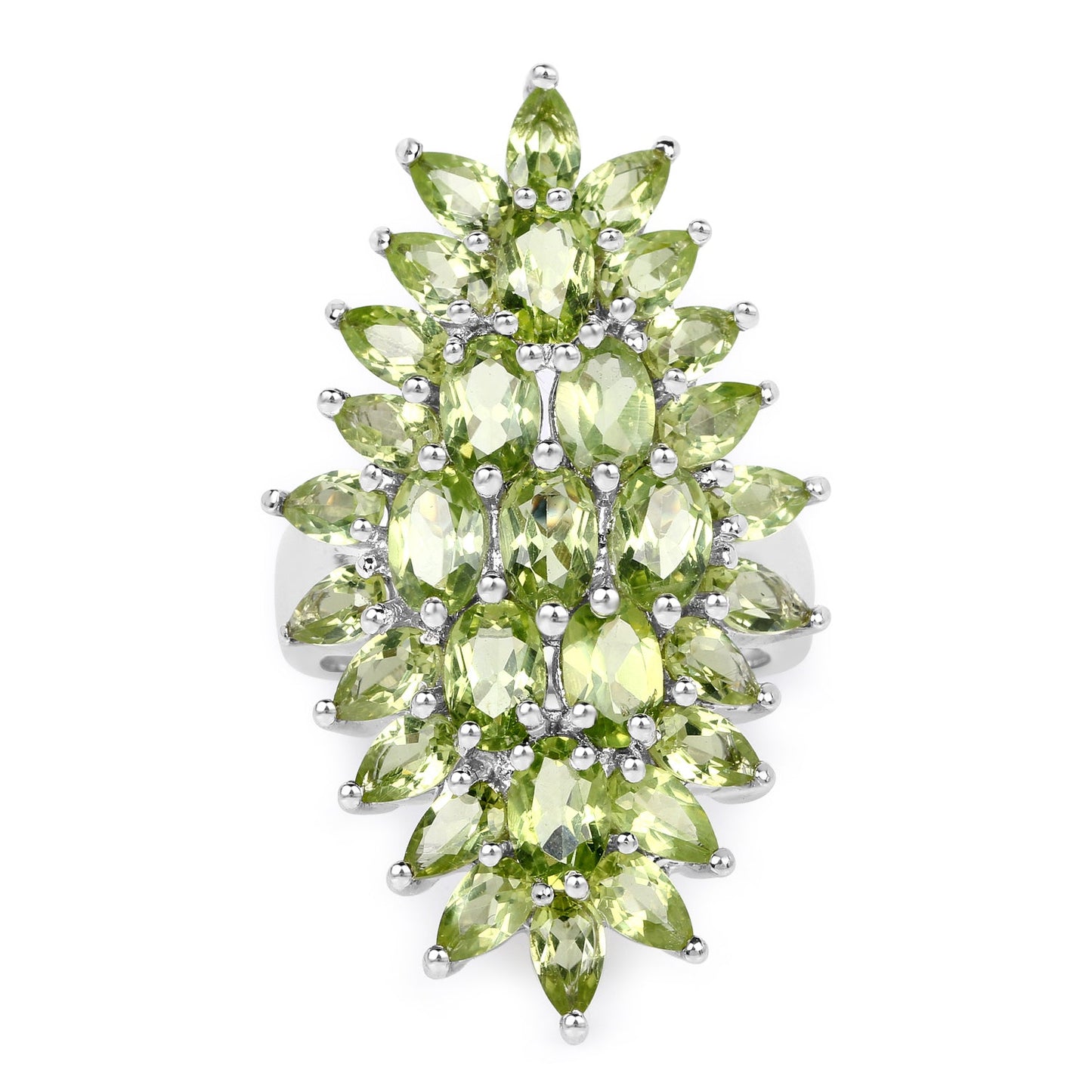 Genuine Peridot Floral Ring in .925 Sterling Silver — 8.89 ctw