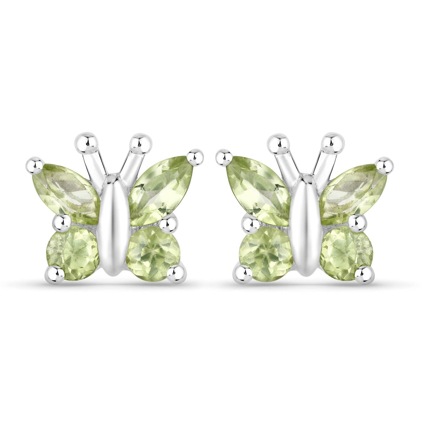Genuine Peridot Butterfly Stud Earrings in .925 Sterling Silver — 1.00 ctw
