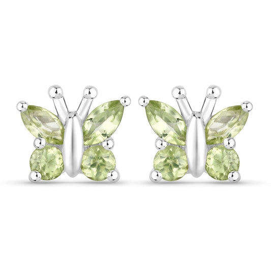 Genuine Peridot Butterfly Stud Earrings in .925 Sterling Silver — 1.00 ctw