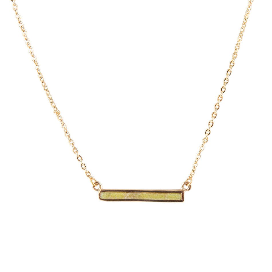 Dainty Green Aventurine Bar Necklace in Bronze