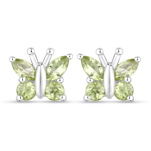 Genuine Peridot Butterfly Stud Earrings in .925 Sterling Silver — 1.00 ctw