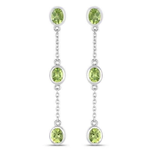 Genuine Peridot 'By The Yard' Earrings in .925 Sterling Silver — 2.10 ctw