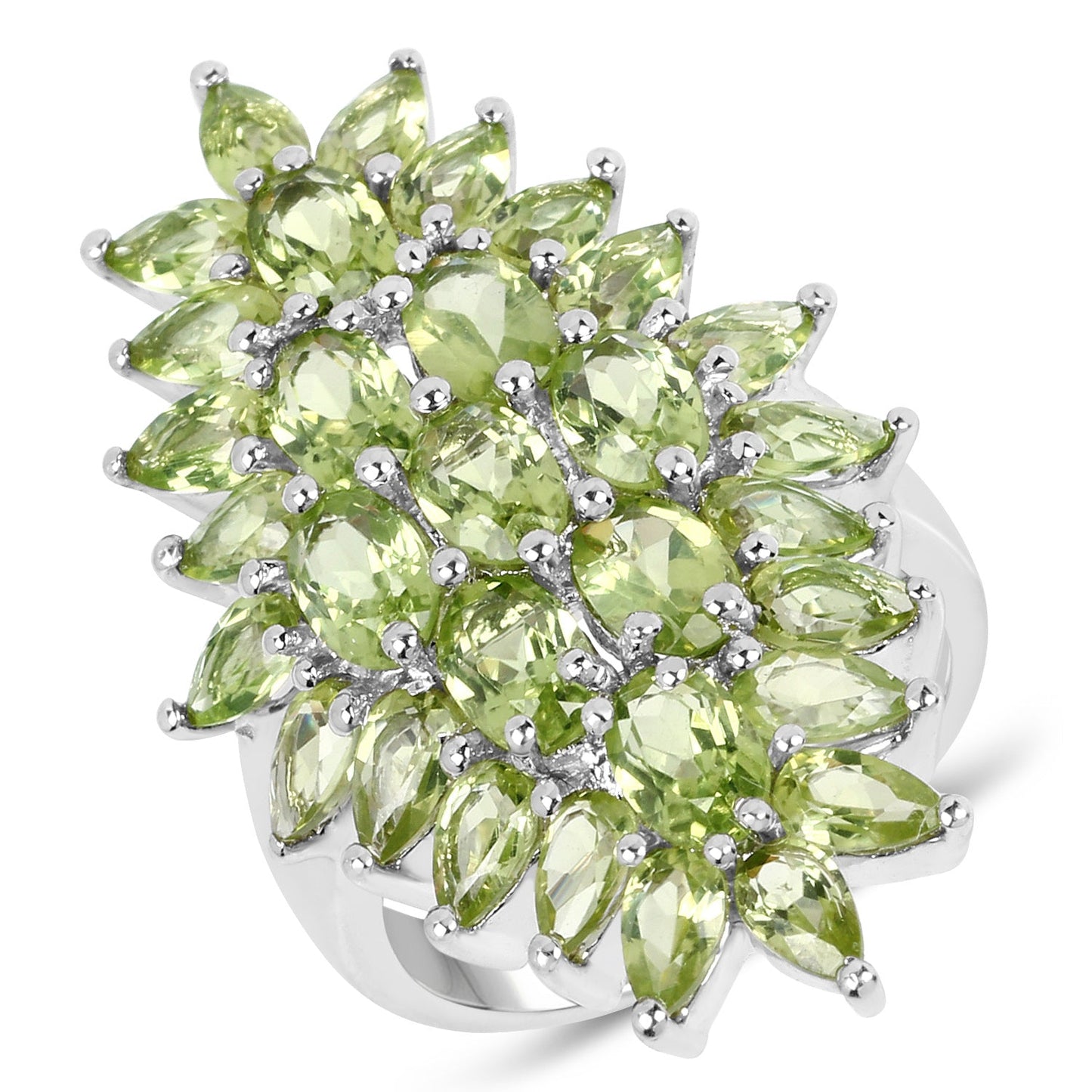Genuine Peridot Floral Ring in .925 Sterling Silver — 8.89 ctw