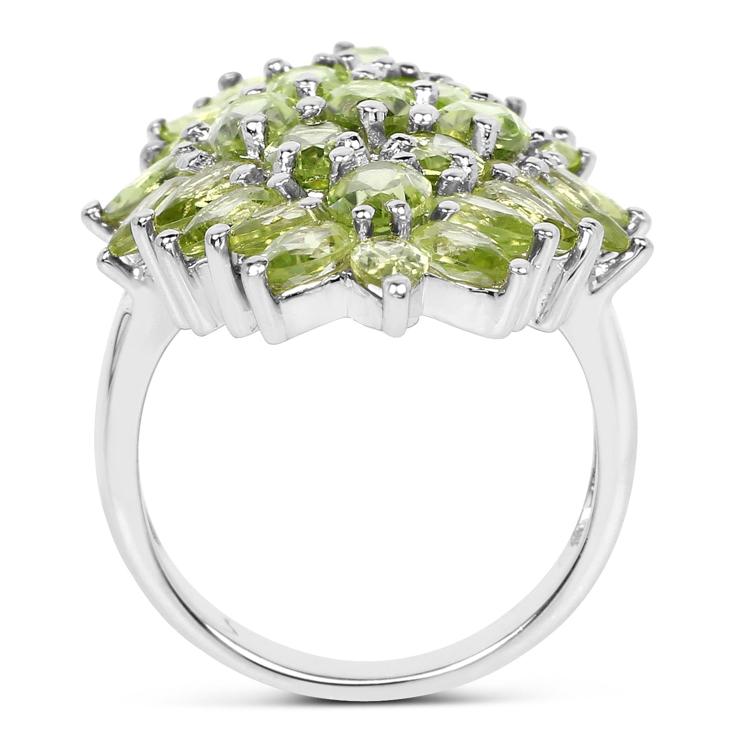 Genuine Peridot Floral Ring in .925 Sterling Silver — 8.89 ctw