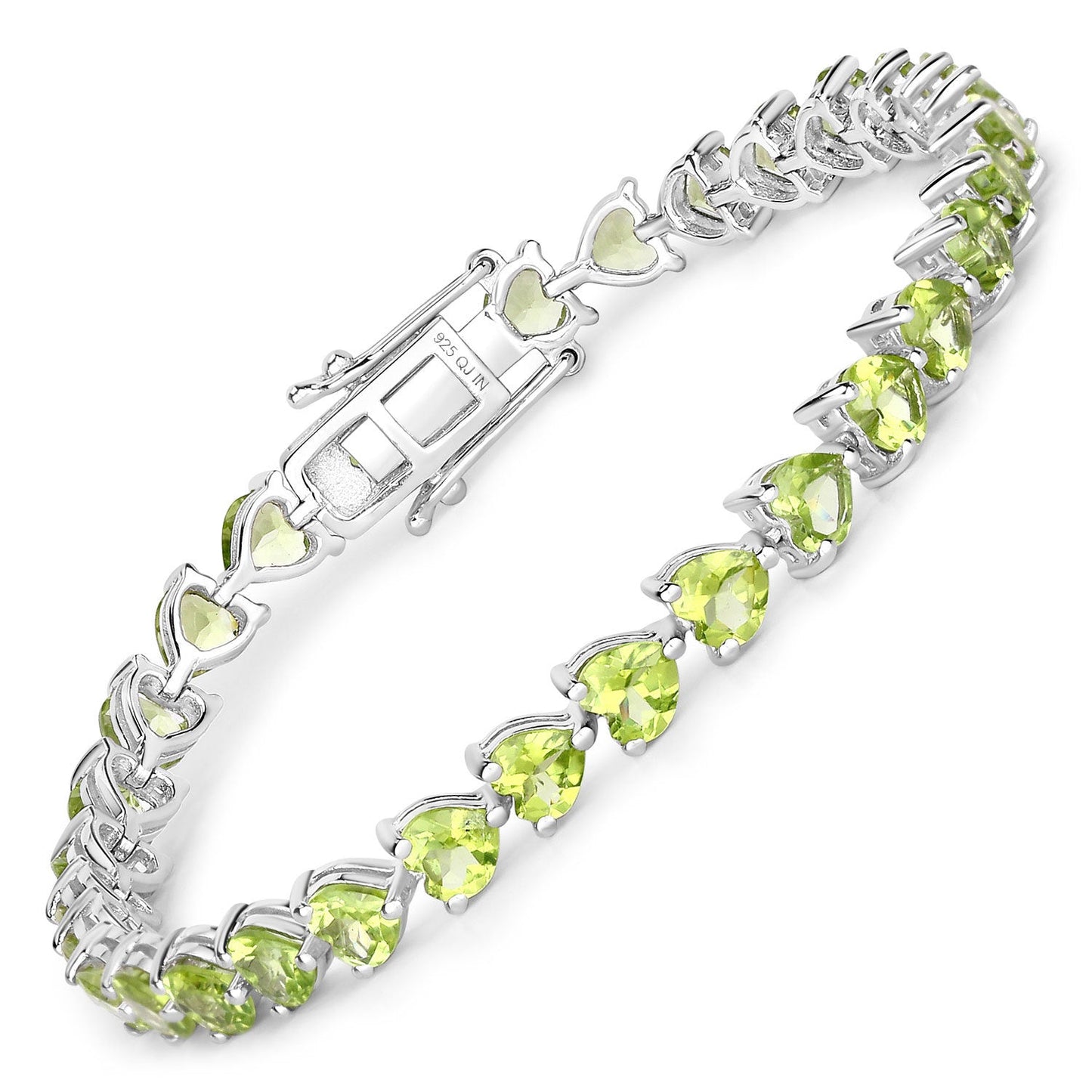 Genuine Peridot Heart Tennis Bracelet in .925 Sterling Silver — 13.64 ctw