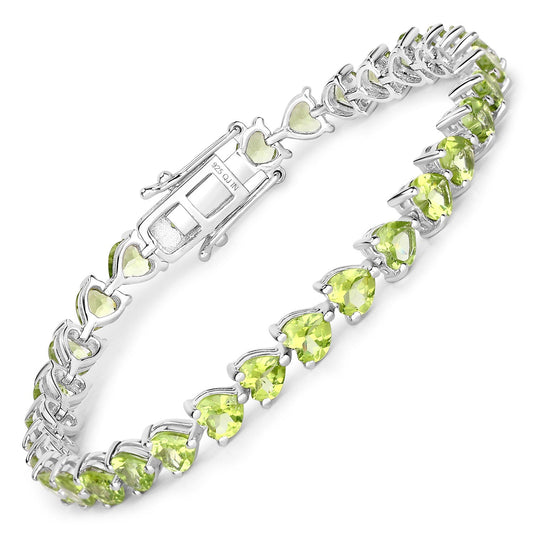 Genuine Peridot Heart Tennis Bracelet in .925 Sterling Silver — 13.64 ctw