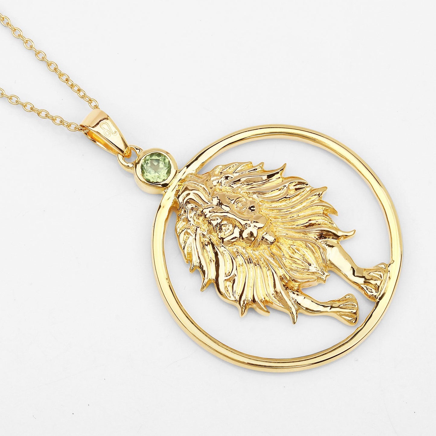 Genuine Peridot Leo Zodiac Pendant in 14K Gold Plated Sterling Silver — 0.24 ctw