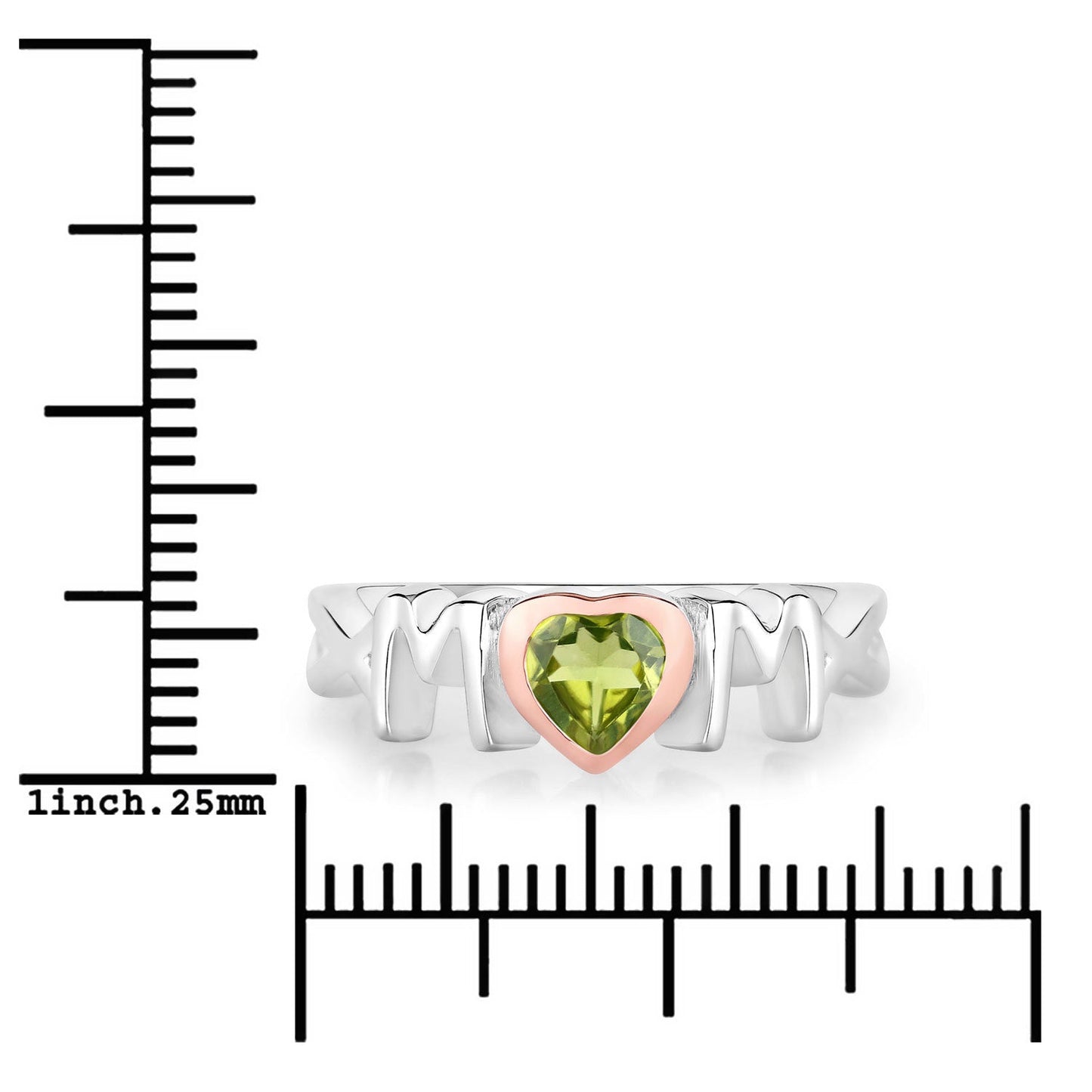 Genuine Peridot Heart 'Mom' Ring in Two-Tone .925 Sterling Silver — 0.44 ctw