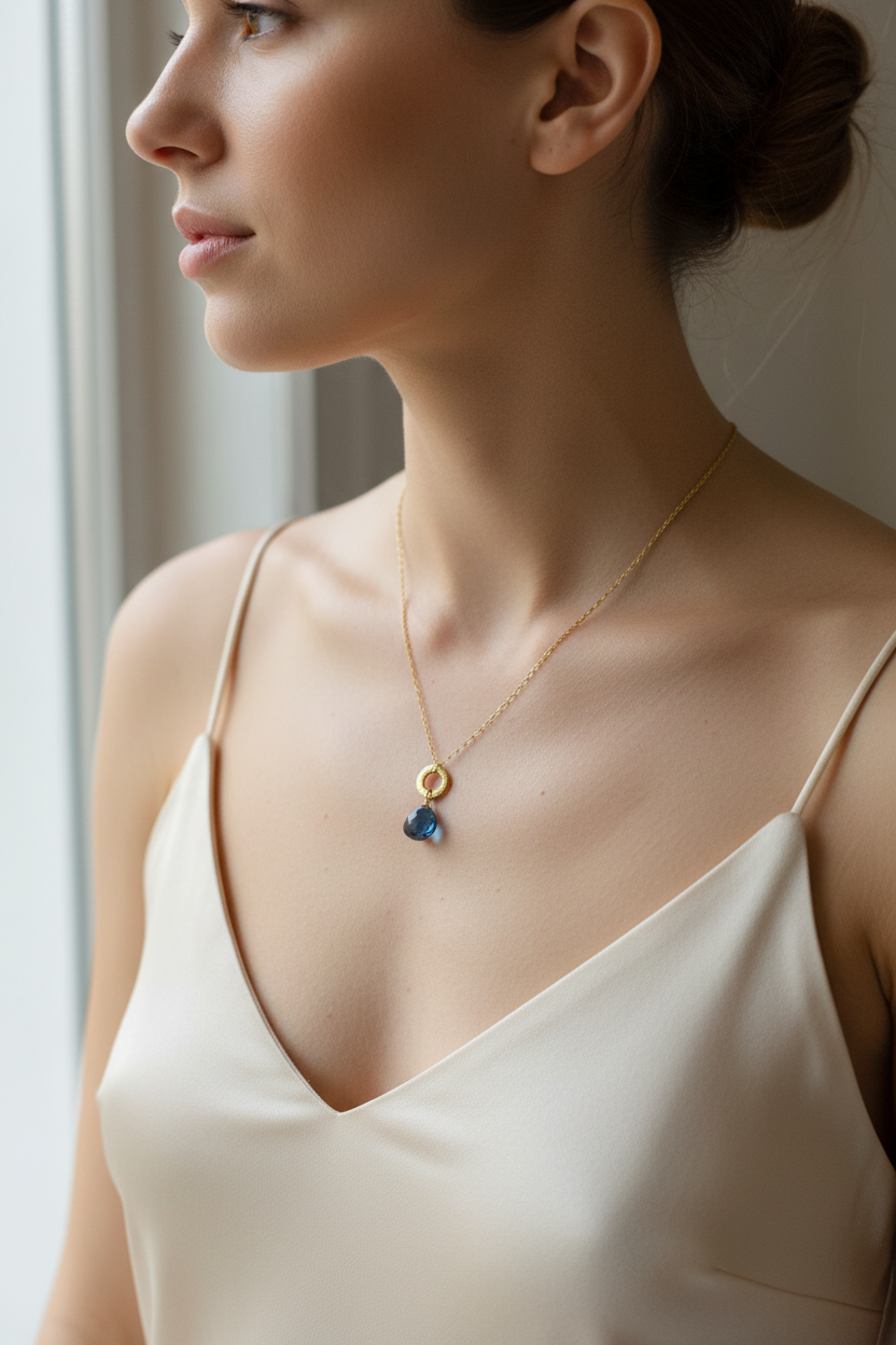 Female model wearing Mini Drop Layering Necklace