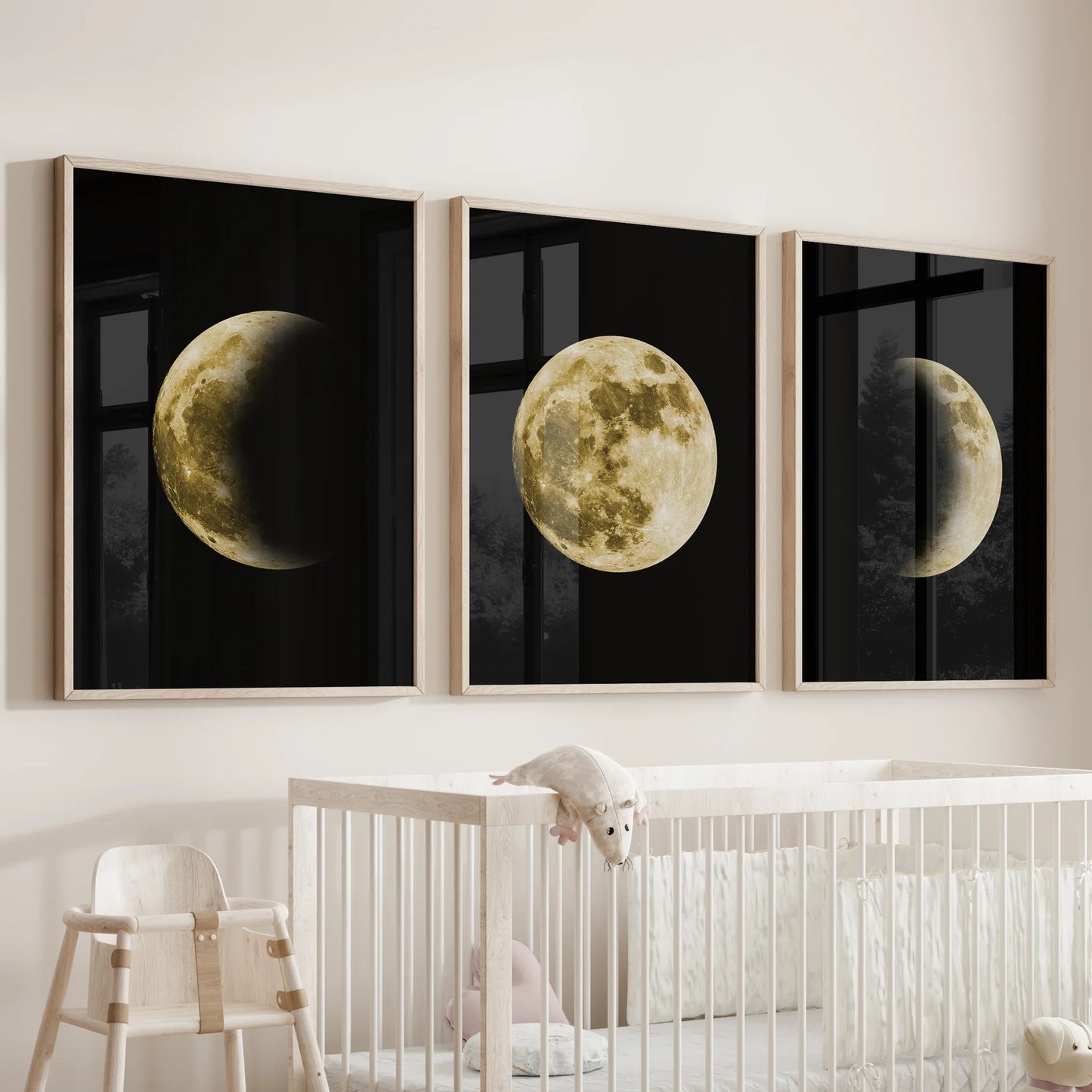 Celestial Moon Wall Art Set of 3 | Gold Moon Phases & Night Sky Prints