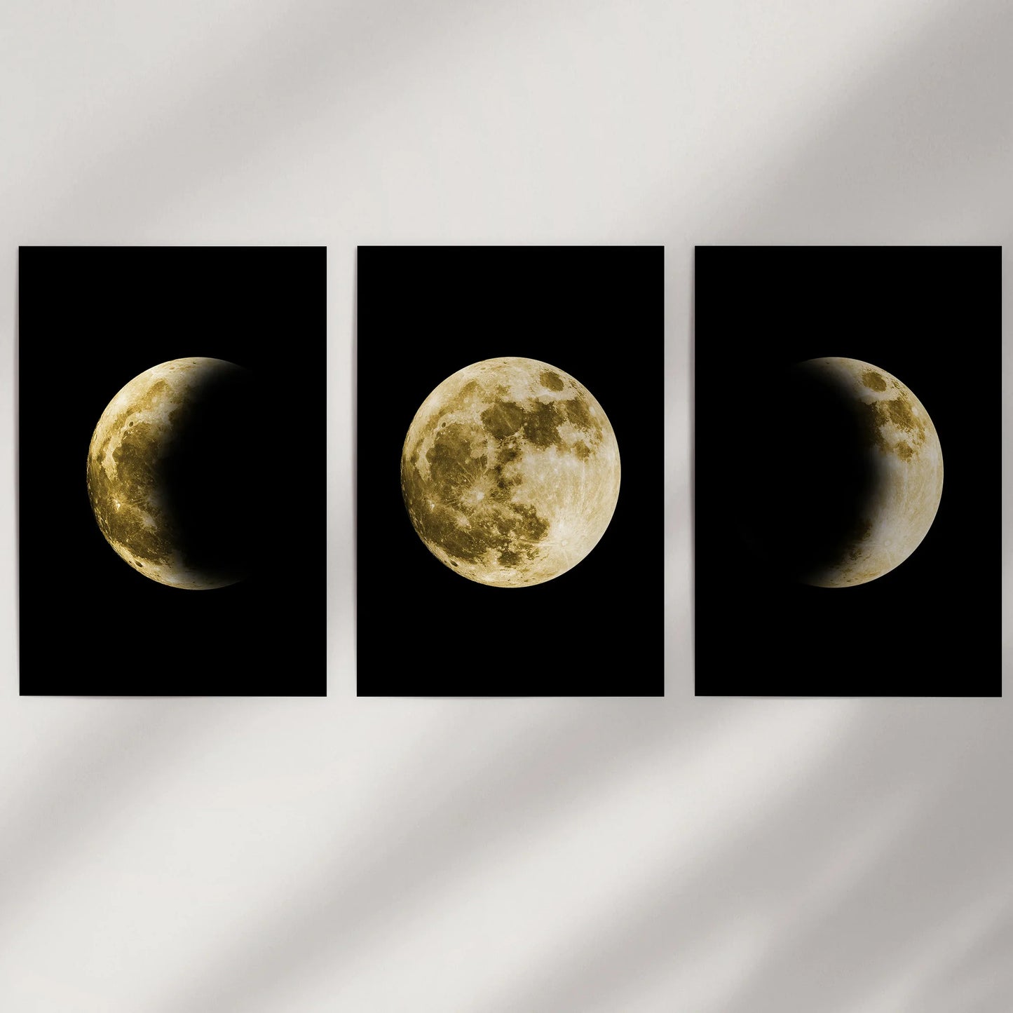 Celestial Moon Wall Art Set of 3 | Gold Moon Phases & Night Sky Prints