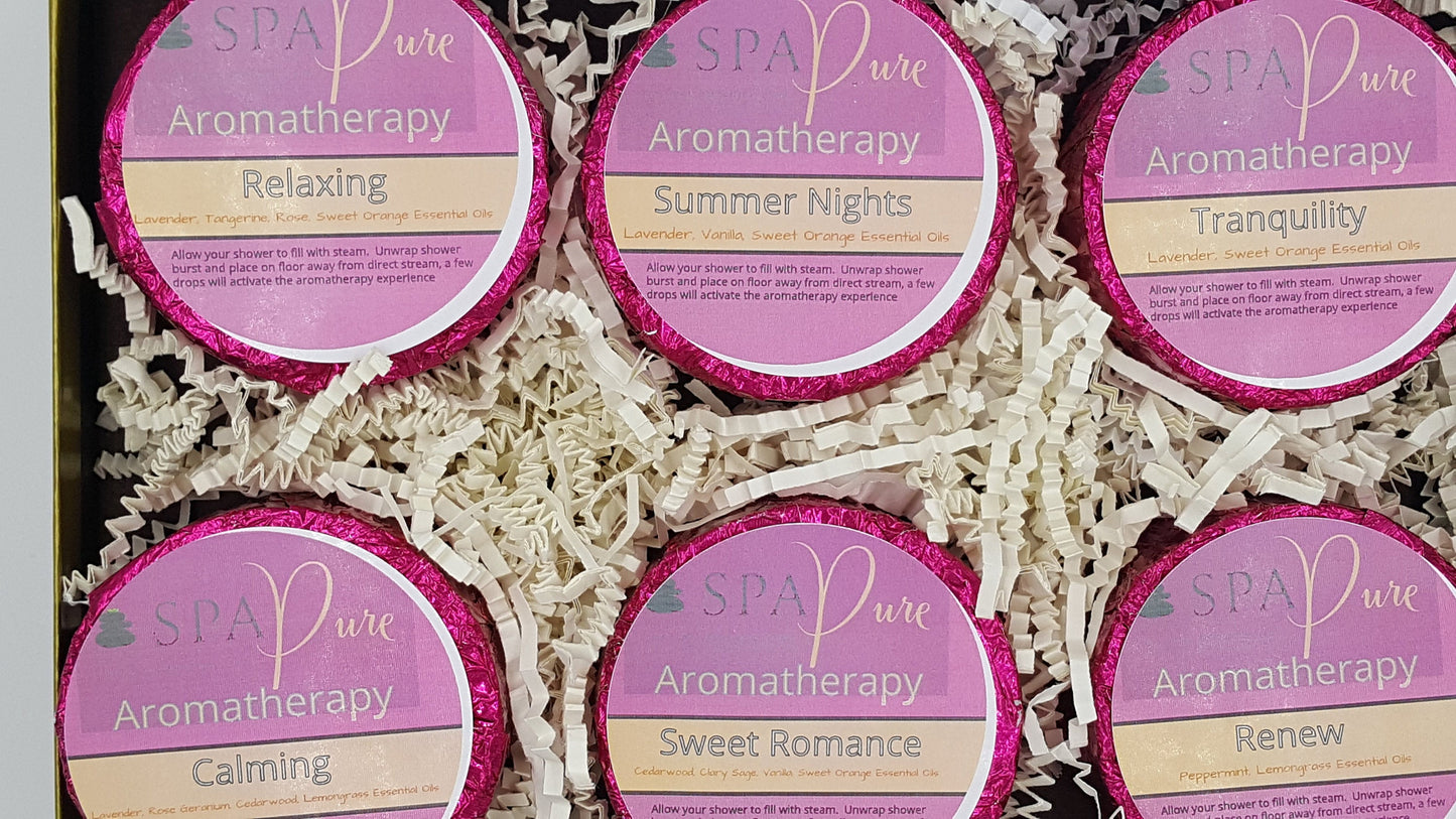 Serene Aromatherapy Shower Tablet Gift Set | 6 Essential Oil Blends by Spa Pure
