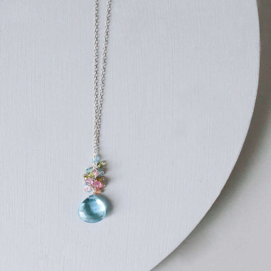 Aquamarine Quartz Raindrop Cluster Necklace