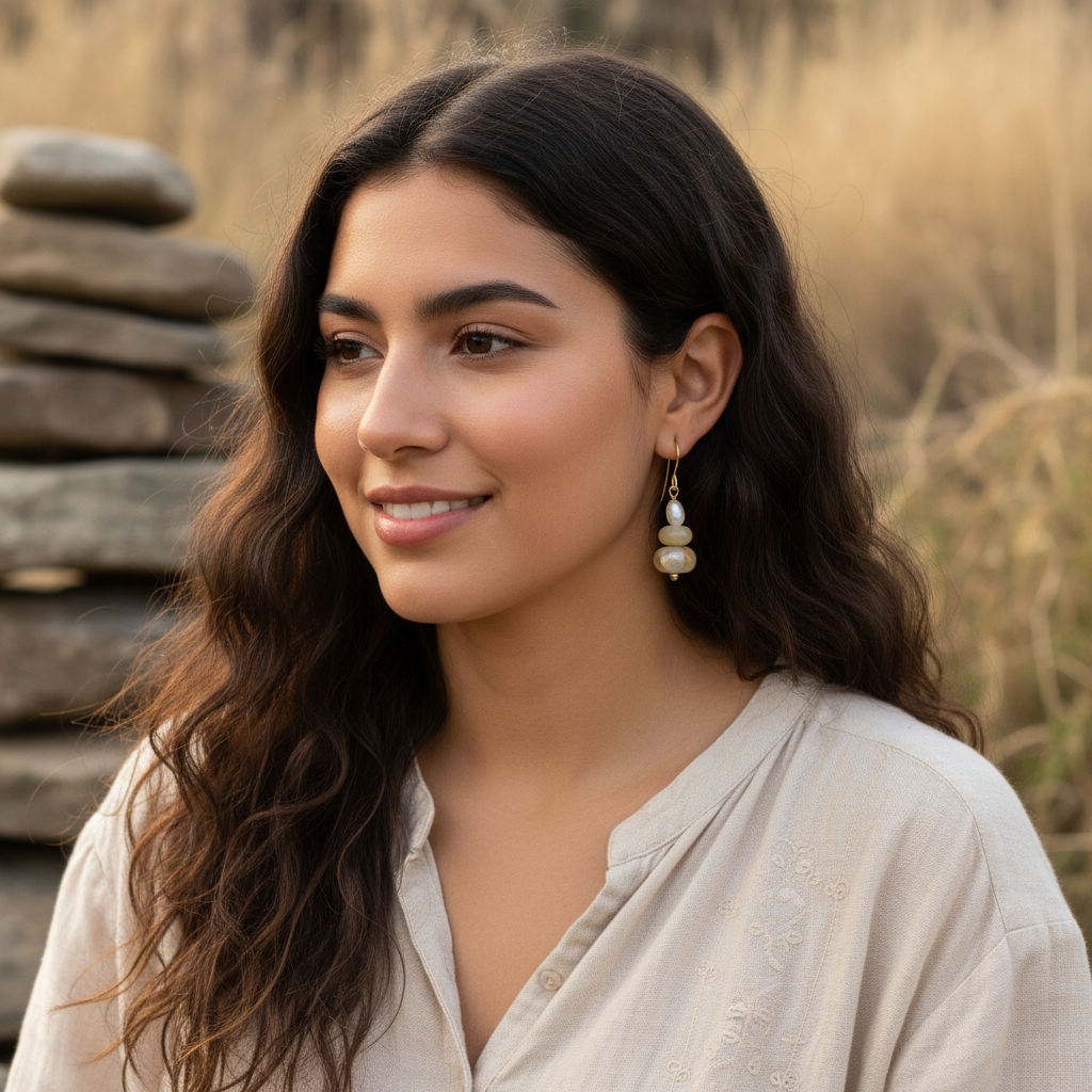 Stacked Rocks Earrings | Calcite, Mother of Pearl & Freshwater Pearl in 14k Gold Fill
