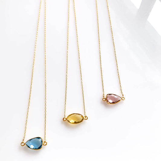 Gemstone Bezel Necklace | Minimalist Gold-Plated Sterling Silver