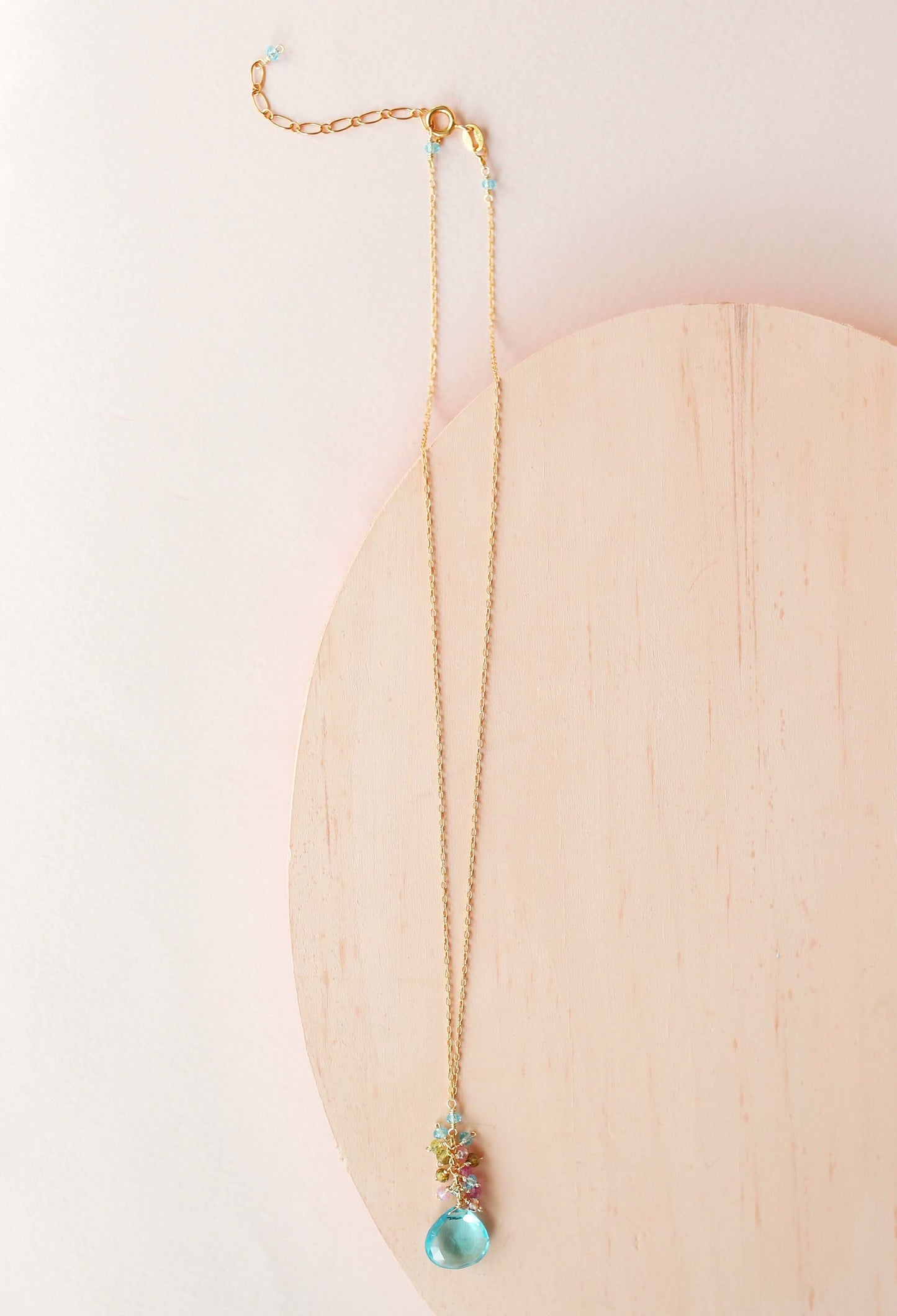 Aquamarine Quartz Raindrop Cluster Necklace