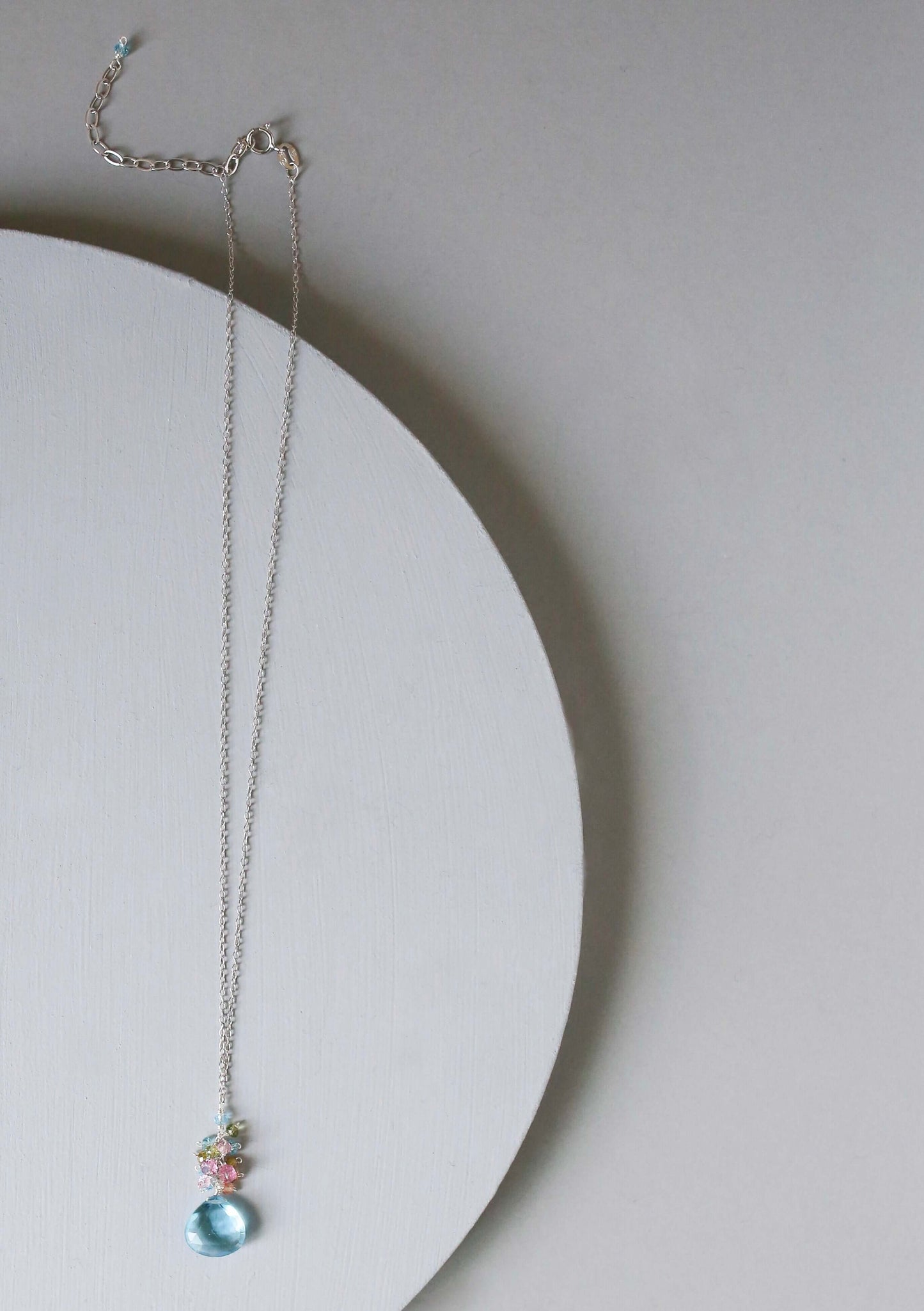 Aquamarine Quartz Raindrop Cluster Necklace