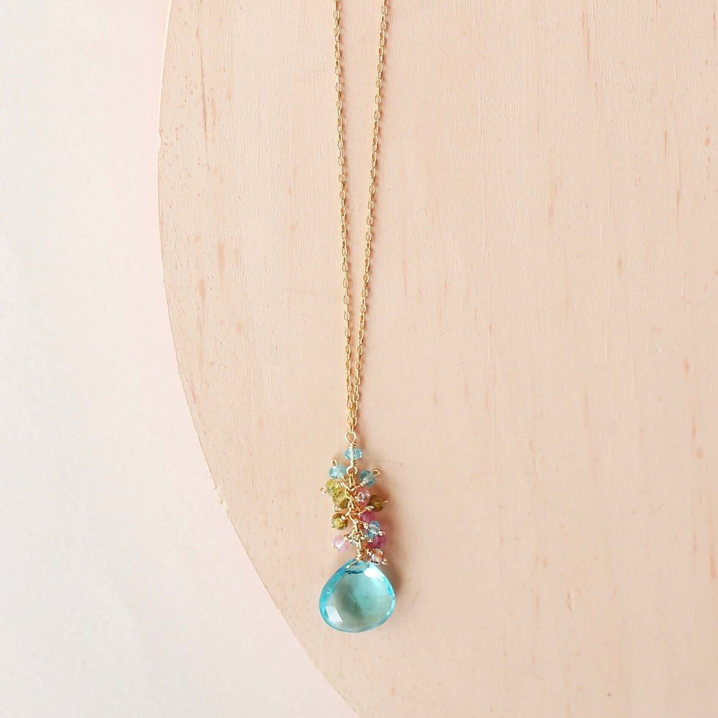 Aquamarine Quartz Raindrop Cluster Necklace