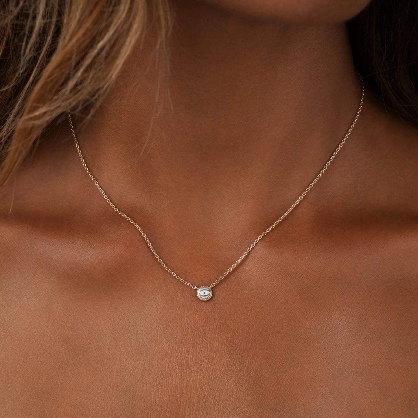 Celestial Shield Moonstone June Birthstone Evil Eye Gold Necklace