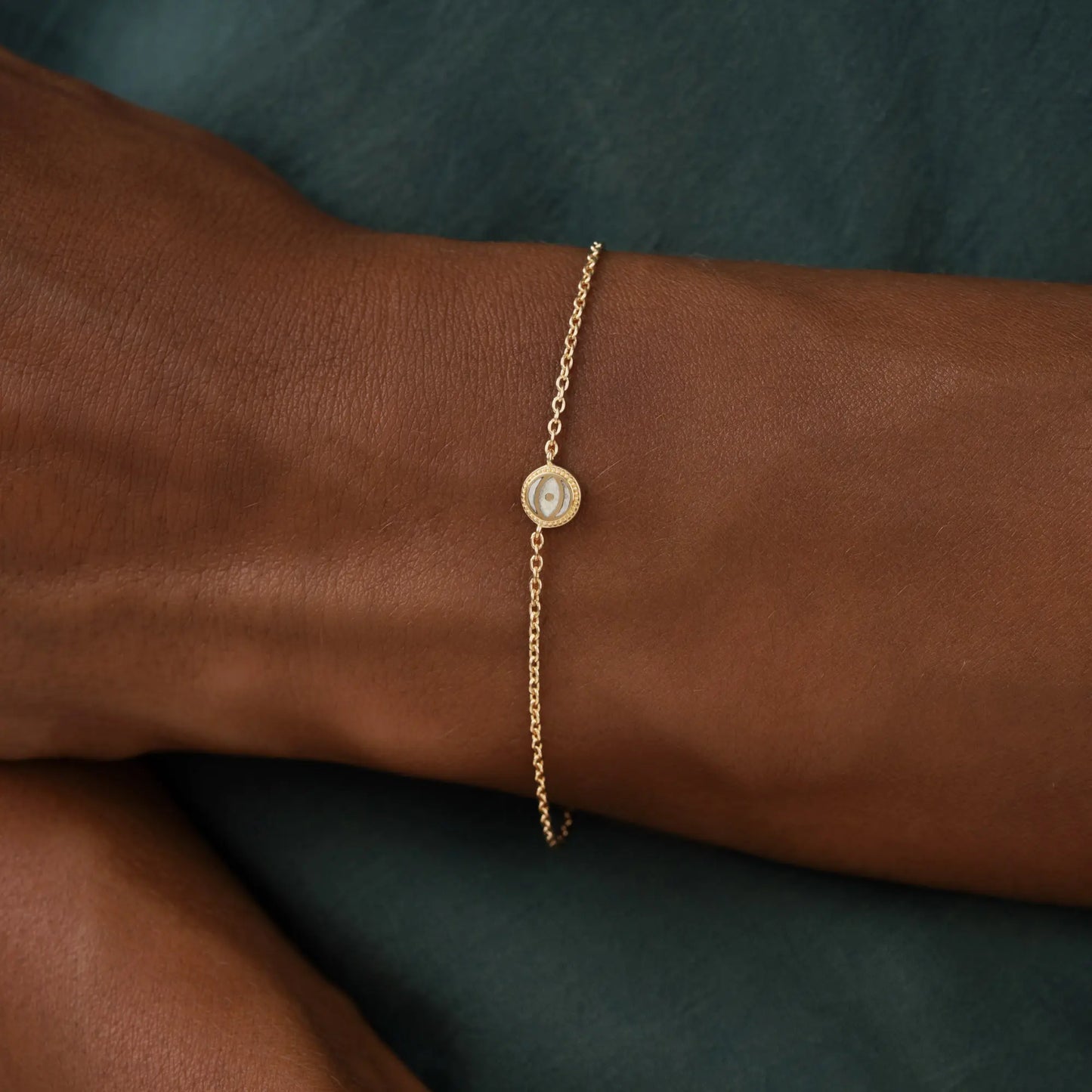 Lunar Harmony Moonstone June Birthstone Evil Eye Gold Bracelet