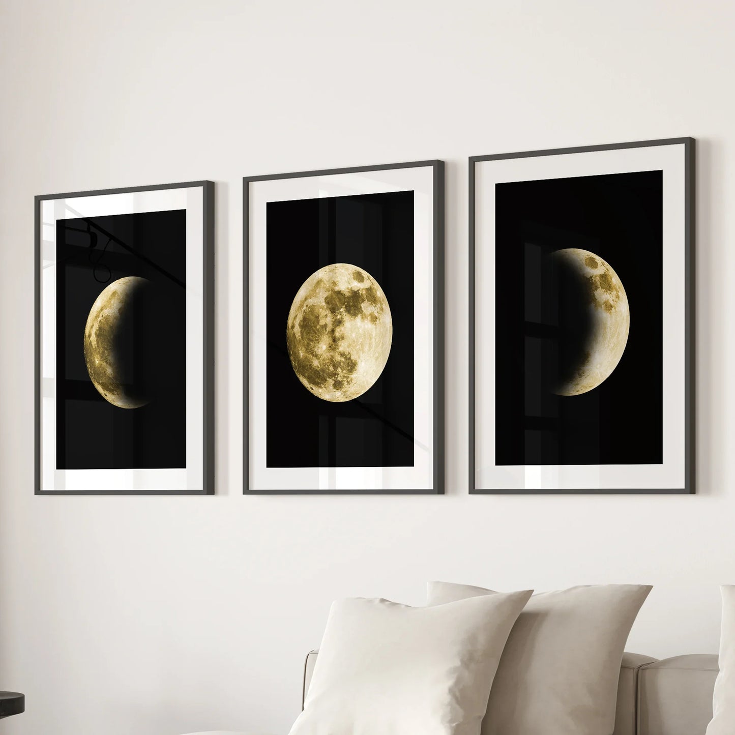 Celestial Moon Wall Art Set of 3 | Gold Moon Phases & Night Sky Prints