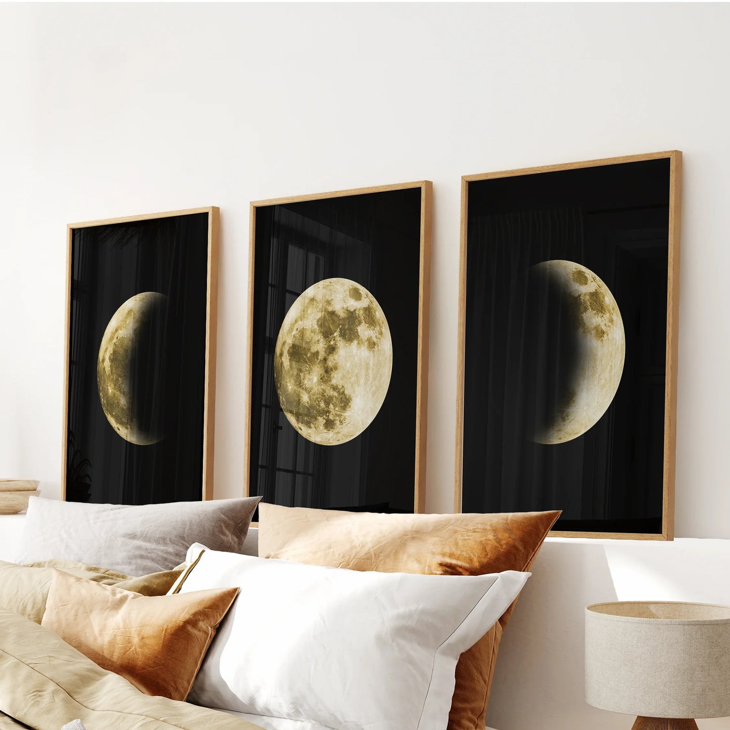 Celestial Moon Wall Art Set of 3 | Gold Moon Phases & Night Sky Prints