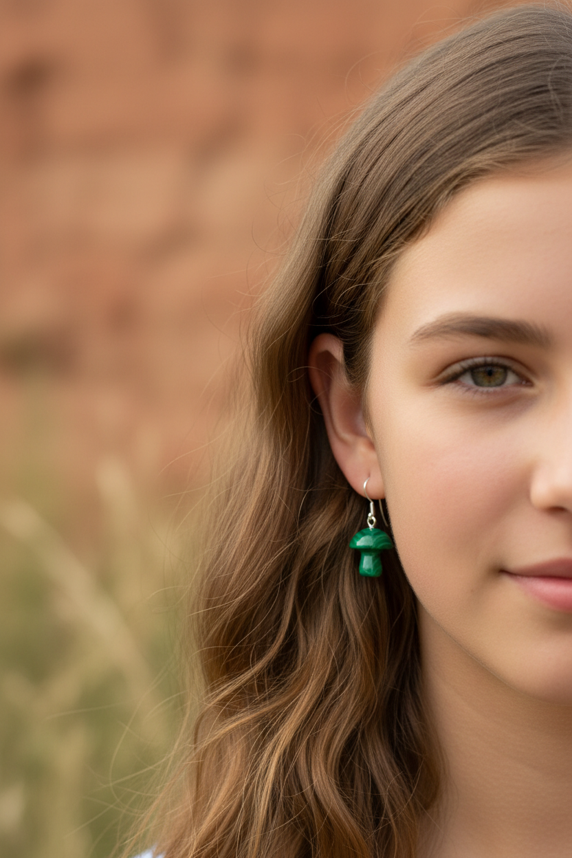 Malachite Mushroom Earrings Lifestyle