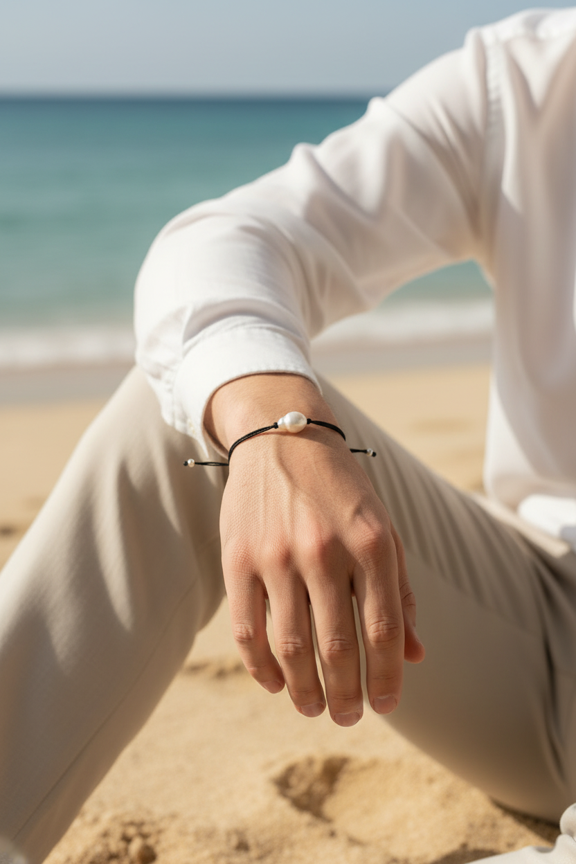 Male model casual beach setting