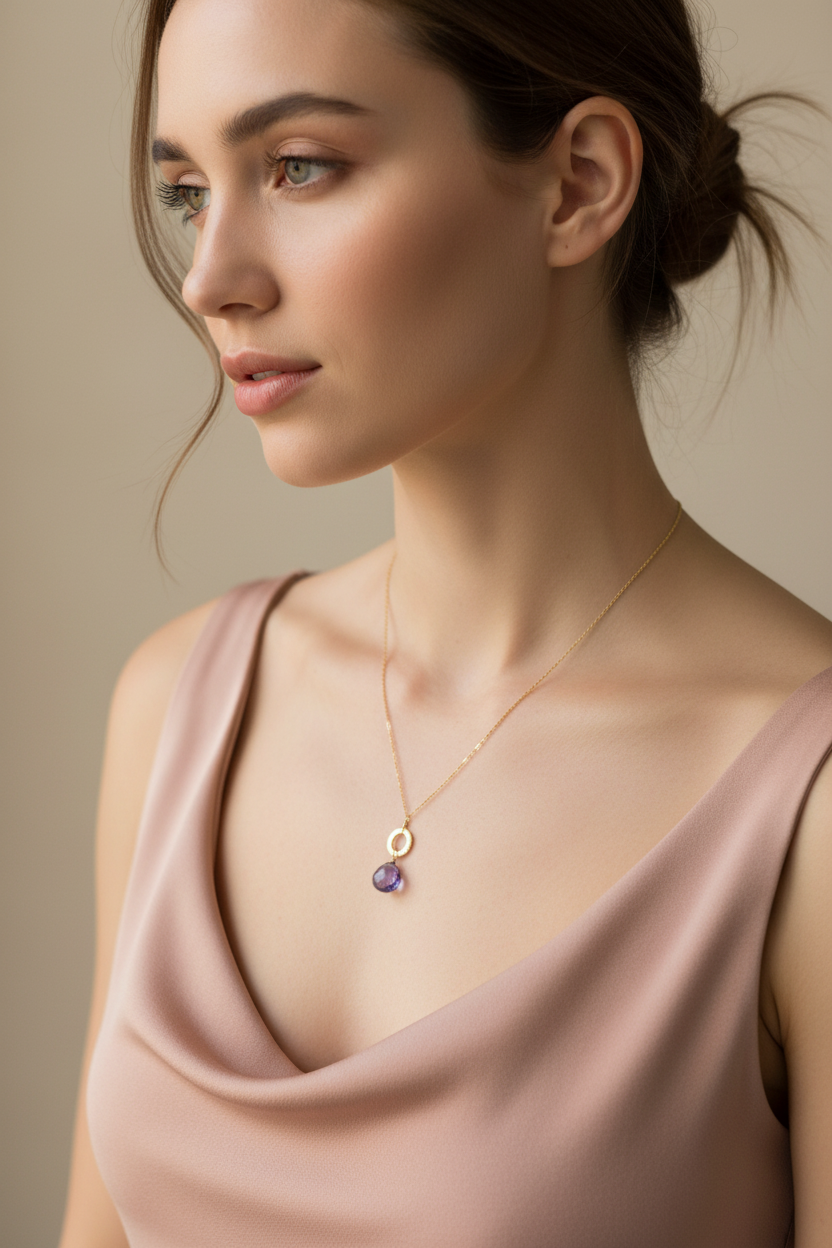 Mini Gemstone Layering Necklace — Amethyst