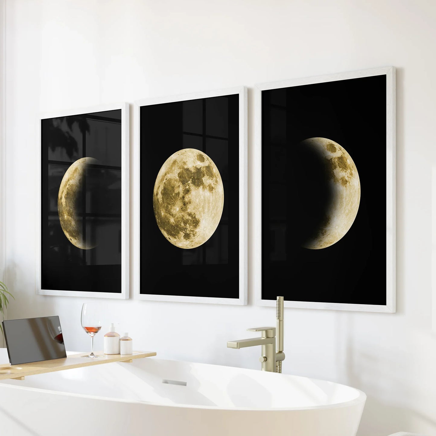 Celestial Moon Wall Art Set of 3 | Gold Moon Phases & Night Sky Prints