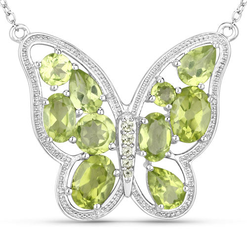 Genuine Peridot Butterfly Necklace in .925 Sterling Silver — 4.65 ctw